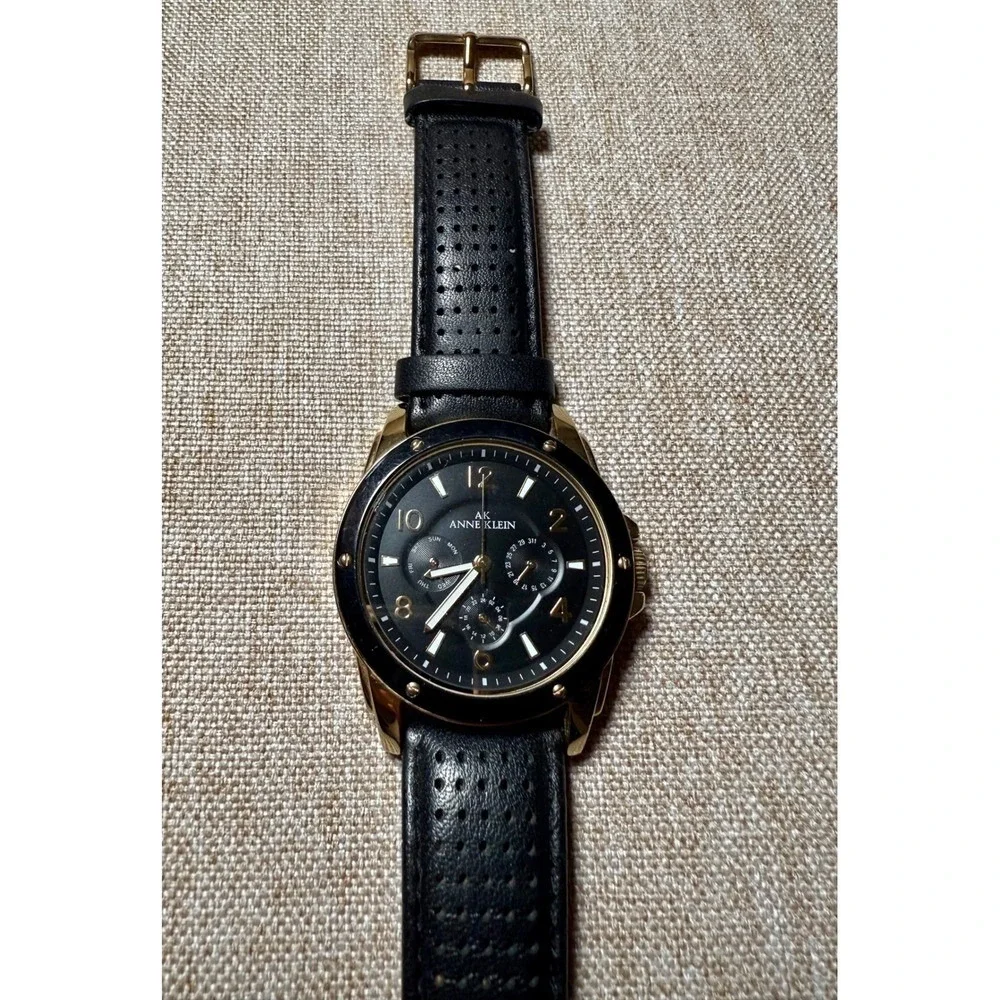 Anne Klein Watch Womens‎ 10/9656 Black Gold Multi-function Leather Strap